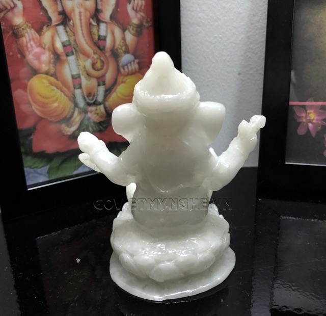 Tượng Đá Thần Voi Ganesha - Đá Trắng Non Nước - Cao 10cm