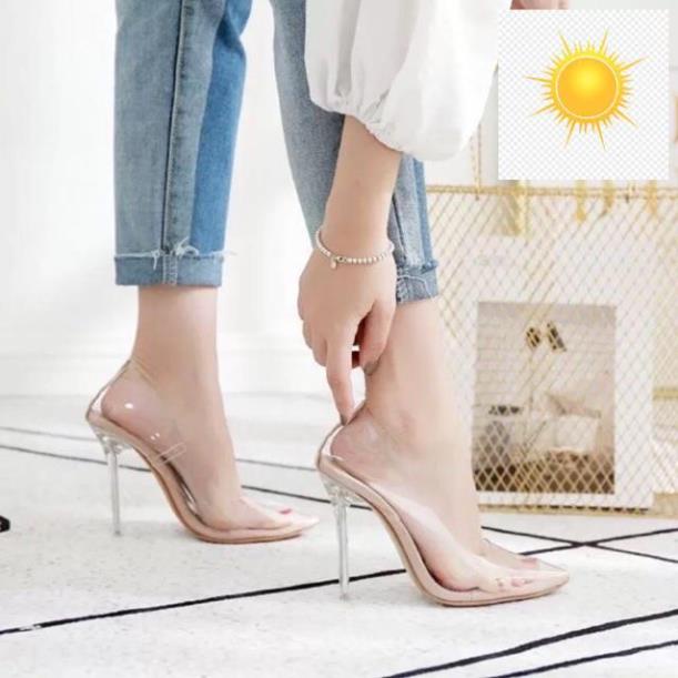 HÀNG ĐẸP-Giày cao gót mica trong suốt 10p siêu đẹp