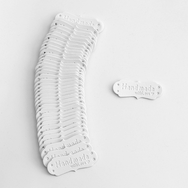 Set 50 Tấm Thẻ Da Pu In Chữ Handmade With Love Dùng Để Làm Đồ Thủ Công