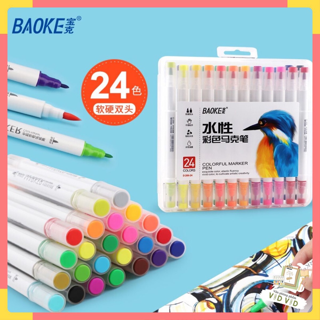 Brush Marker, Màu Marker - Hộp bút lông màu hai đầu,Viết thư pháp, Thân bút vừa tay , Màu tươi sáng Baoke D289