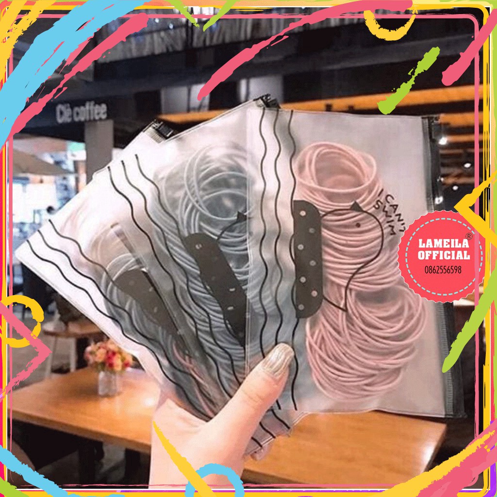 Set 100 dây buộc tóc hàn quốc NHIỀU MÀU KÈM TÚI ZIP P0089