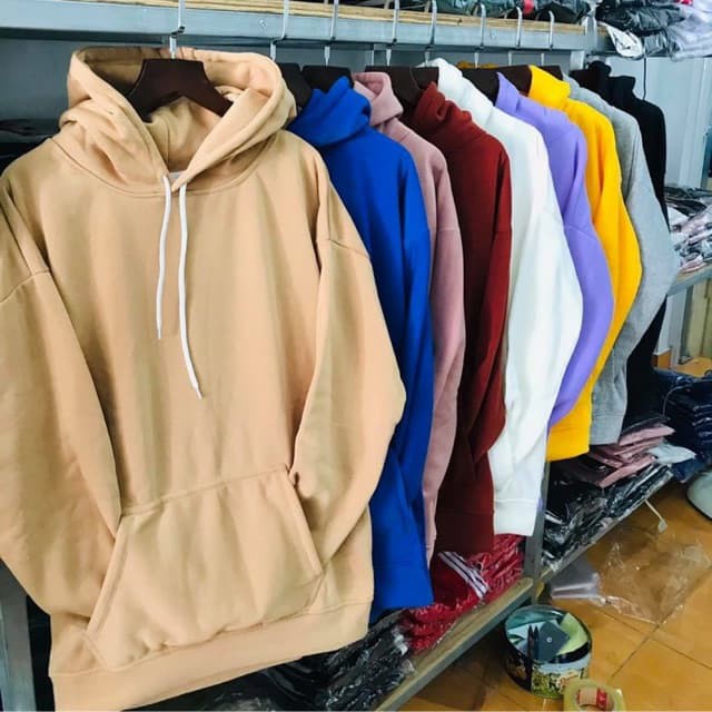 Áo hoodie nỉ bông trơn màu đen