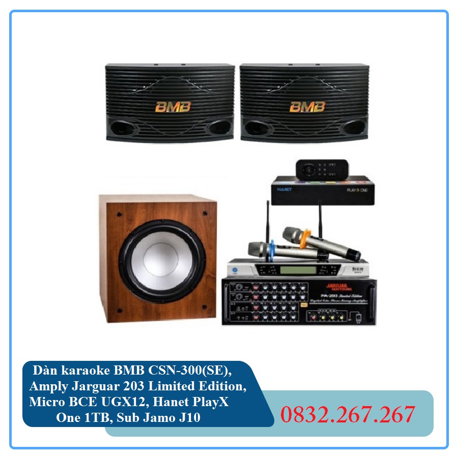 Dàn karaoke BMB CSN-300(SE), Amply Jarguar 203 Limited Edition, Micro BCE UGX12, Hanet PlayX One 1TB, Sub Jamo J10