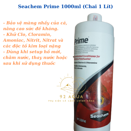 Seachem Prime 1000ml (Chai 1 Lít) - Dung Dịch Khử Clo, Nh3, No2, No3 Cho Bể Cá Cảnh