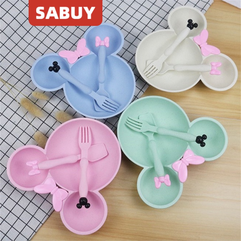 Bộ 3 Dụng Cụ Ăn Bằng Lúa Mạch Hình Chuột Mickey Đáng Yêu Cho Bé