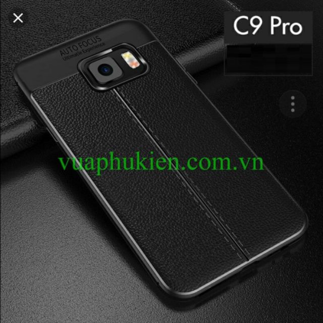 Ốp lưng Auto Focus galaxy C9 Pro lưng giả da màu đen