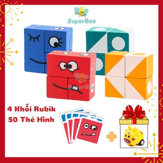 Bộ Rubik Thay Đổi Cảm Xúc , Khối Lập Phương Hình Học Kèm Thẻ Hình, Đồng Hồ Cát, Đồ Chơi Giáo Dục Sớm
