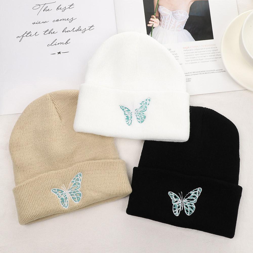Mũ Dệt Kim Họa Tiết Bướm Phong Cách Hip Hop Thời Trang Mùa Đông Ấm Áp