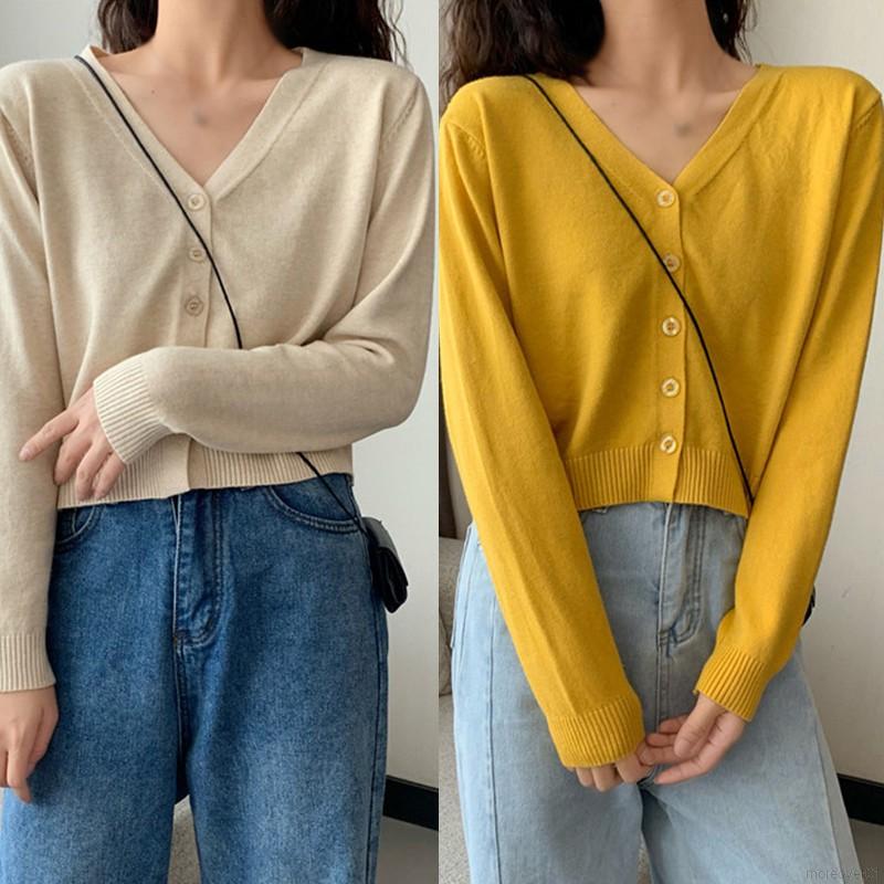 Áo Khoác Cardigan Dệt Kim Cổ Tim Xinh Xắn Cho Nữ Áo Khoác Cardigan Mỏng Dài Tay Gợi Cảm 10 Màu Tùy Chọn