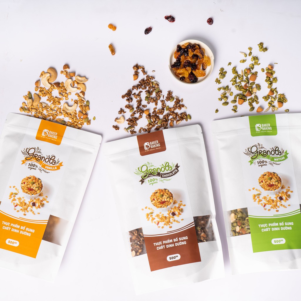 Ngũ cốc Granola Baker Baking không đường, không chất bảo quản dành cho người ăn kiêng, tiểu đường, eatclean 500g