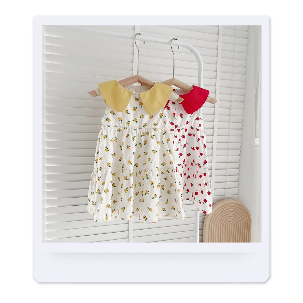 Váy hè sát nách cổ sen hoa nhí chất thô mát cho bé giá 8-20kg