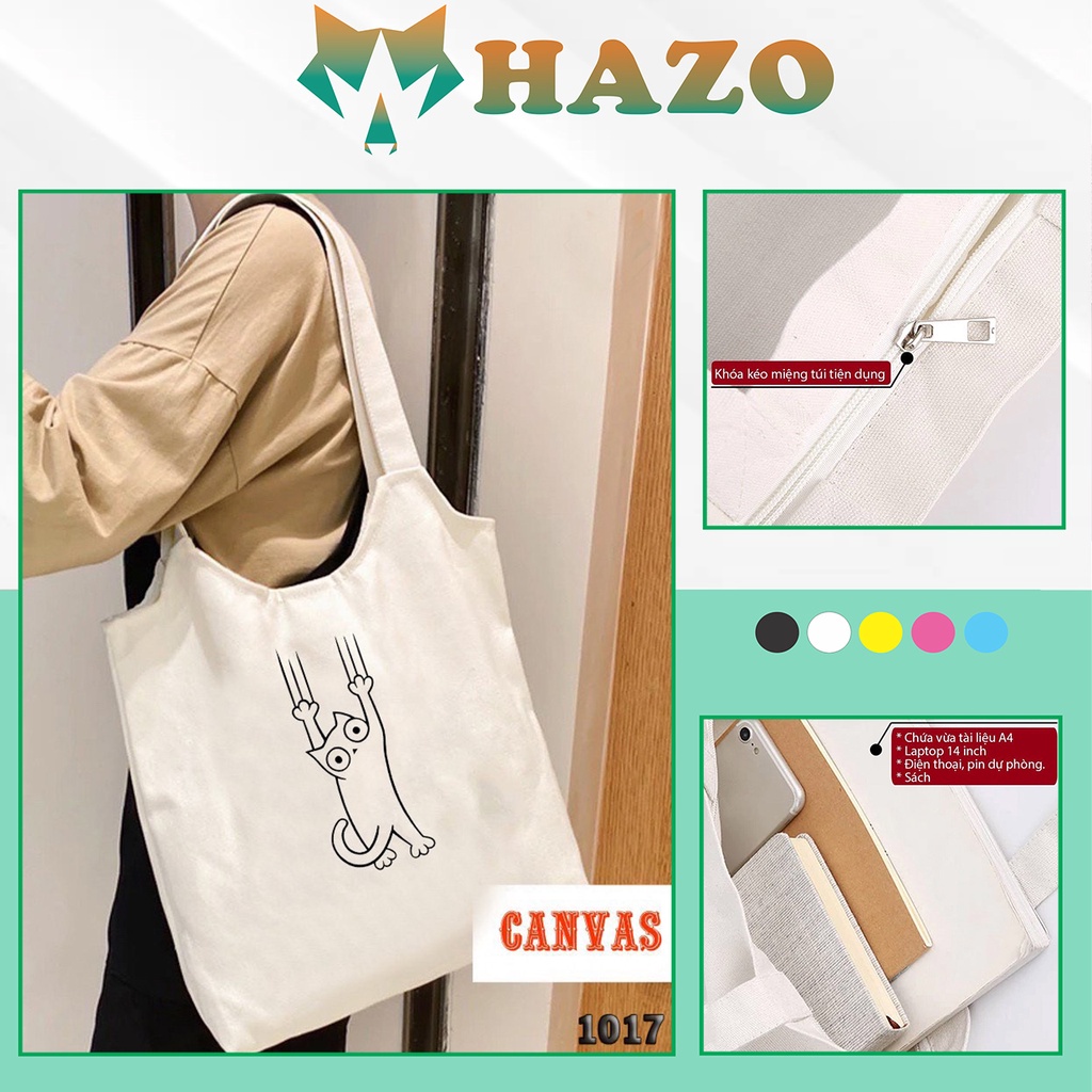 Túi Tote Trắng Chất Vải Canvas 1017 480 Cat Cào Xước Dễ Thương Hàng Chuẩn Đẹp - Hazo