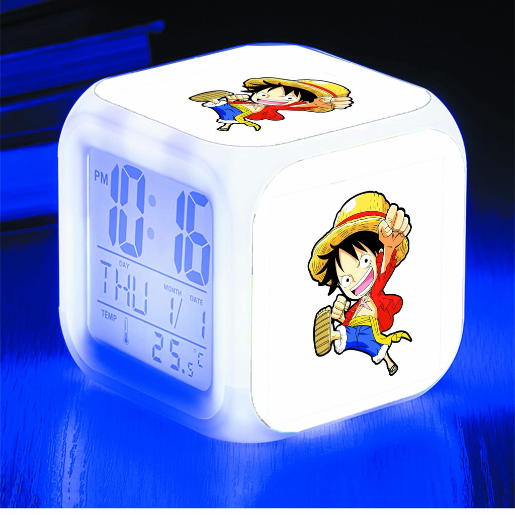 Đồng hồ báo thức để bàn in hình Miku Hatsune chibi LED đổi màu