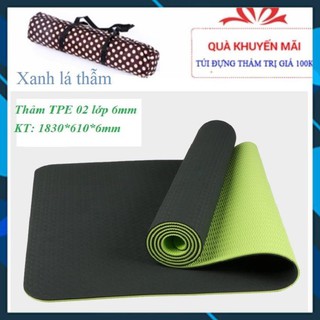 [Free Ship] Thảm Yoga 6mm 2 Lớp TPE ( Tặng Kèm Túi)-Xanh đen | KHỞI NGUYÊN SPORT
