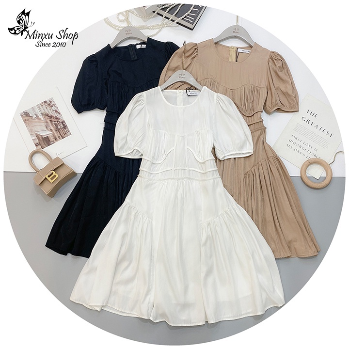 Váy công chúa nữ, đầm vải tơ lụa mát lịm dáng xòe dự tiệc, đi chơi, đi học thanh lịch nhẹ nhàng Minxu Shop VAY06