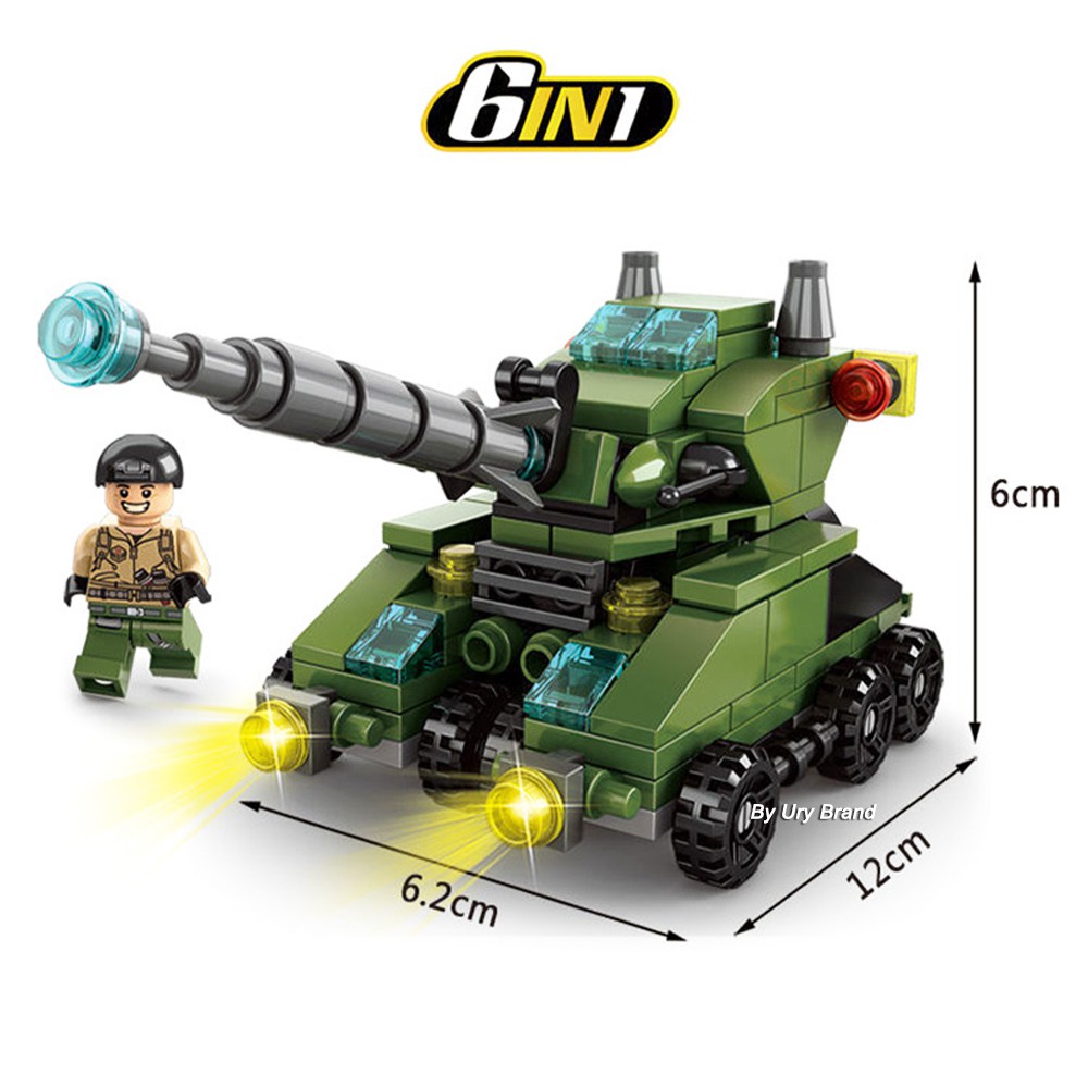 Bộ đồ chơi lego lắp ráp xe tăng và người lính quân đội 6 trong 1