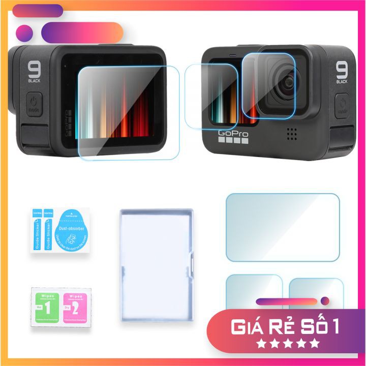 Kính cường lực Gopro 9  Độ cứng 9H  Cường lực cho  máy quay Gopro hero 9 black - Case chống nước - Ốp silicon- Nắp sạc