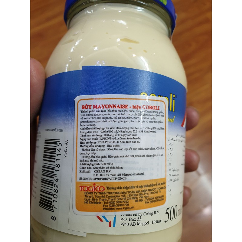 Sốt Mayonnaise Coroli Hộp 500ml nhập khẩu Hà Lan