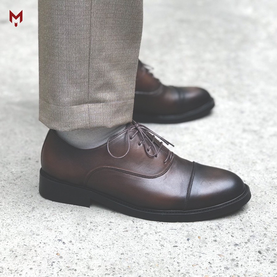 Giày Tây Oxford Captoe MAD Brown công sở nam da bò cao cấp thời trang phong cách hàn quốc