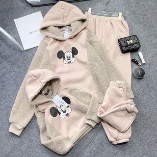 Set bộ đôi mẹ và bé micky màu be phối bông