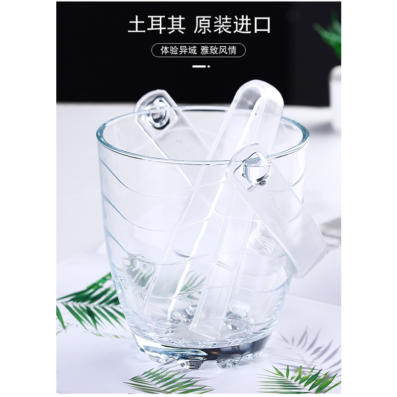 Xô đựng đá lượn sóng pha cafe thuỷ tinh trong suốt 1 lít kèm gắp đá dày dặn đẹp kèm gắp nhựa