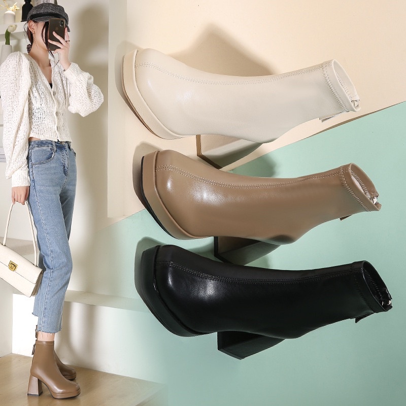 A62 Bốt da mềm gót vuông độn đế 8cm BIG SIZE 40-43