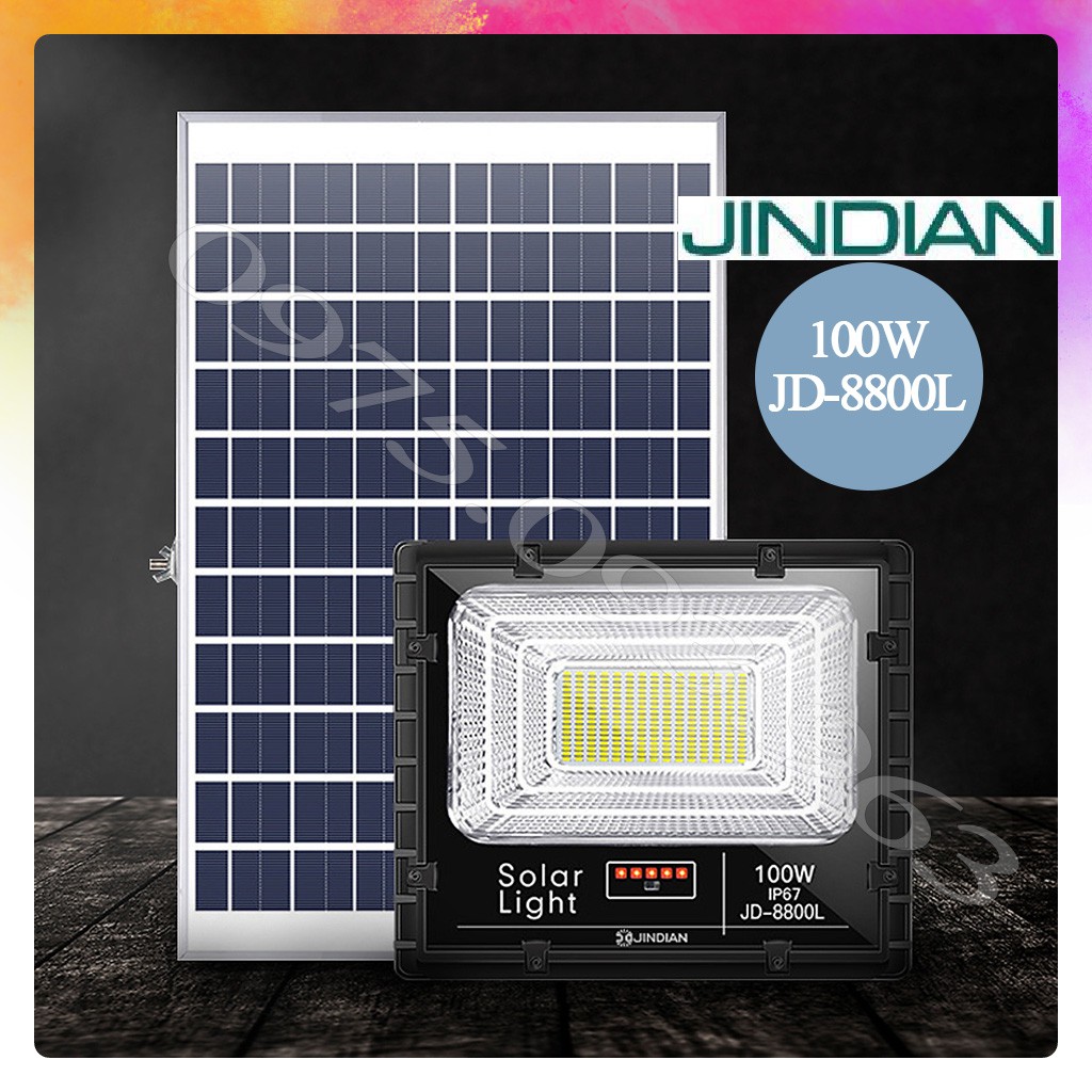 Đèn Năng Lượng Mặt Trời JinDian JD-8800L Công Suất 100W, Khung Nhôm, Chip Led "SMD"- BH 03 Năm