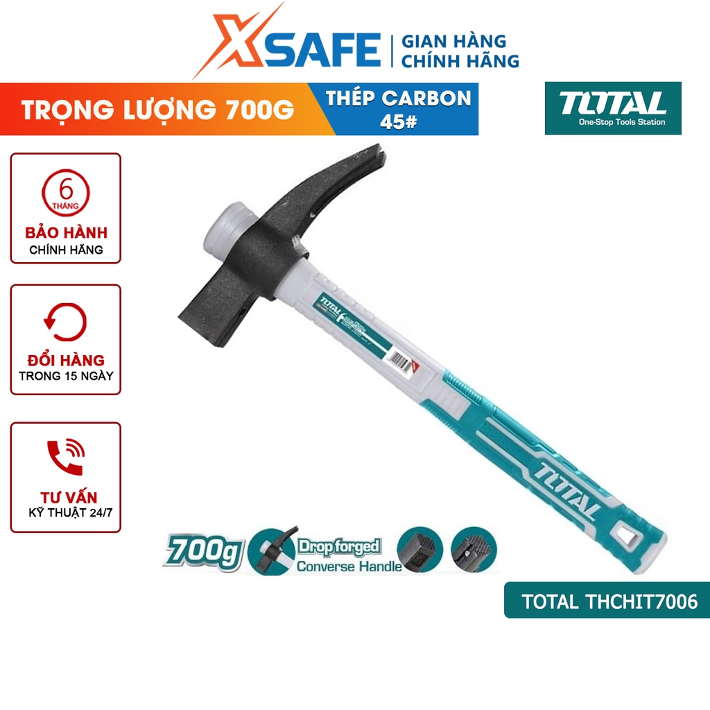 Búa nhổ đinh kiểu pháp TOTAL THCHIT7006 trọng lượng 700g, đầu búa được đúc rèn nguyên khối, chịu nhiệt - chính hãng