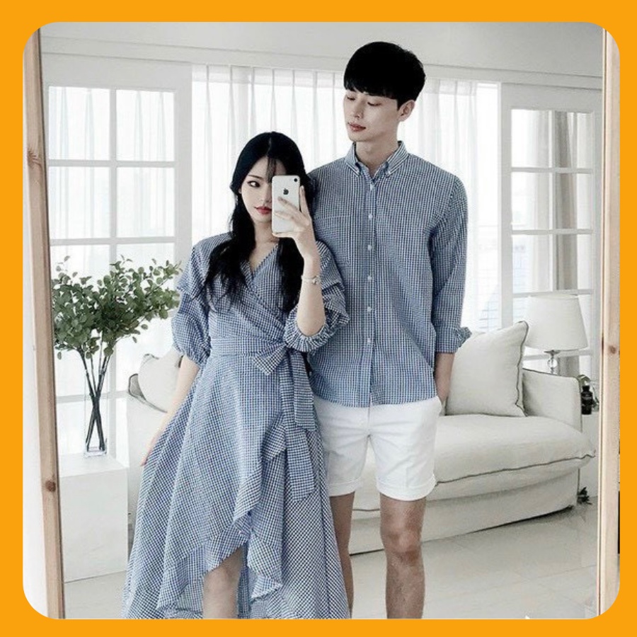 Áo đôi nam nữ đẹp : Set áo váy sơ mi Hàn Quốc COUPLE STORE dùng đi chụp hình cưới,đi chơi, đi du lịch