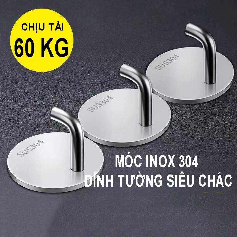 Móc INOX 304 Treo Đồ nặng, treo thớt, nồi niêu INOX 304 [CHỐNG NƯỚC, CHỐNG RỈ] Dán Tường Gạch, Men, Kính