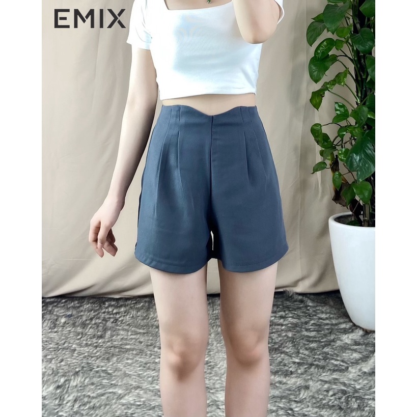 Quần short nữ 2 ly EMIX (5 màu), dáng ngắn, cạp cao, khóa sau, ống rộng, xếp ly, vải tuyết mưa, mềm mịn, không nhàu Q628