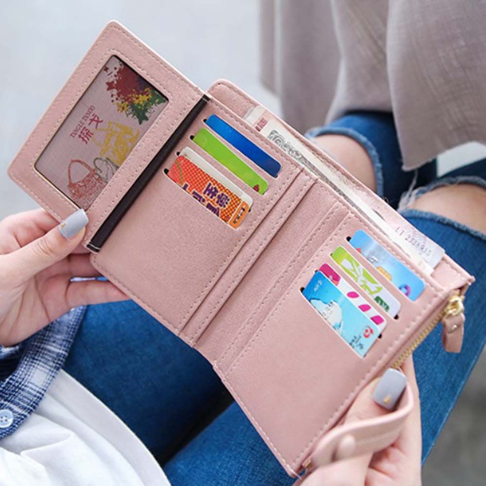 USNOW Fashion Women Wallet Large Capacity Short Wallet Coin Purse|Color PU Leather Mini Clutch bag Multi-functional Ladies Simple Buckle Coin Purse/Multicolor