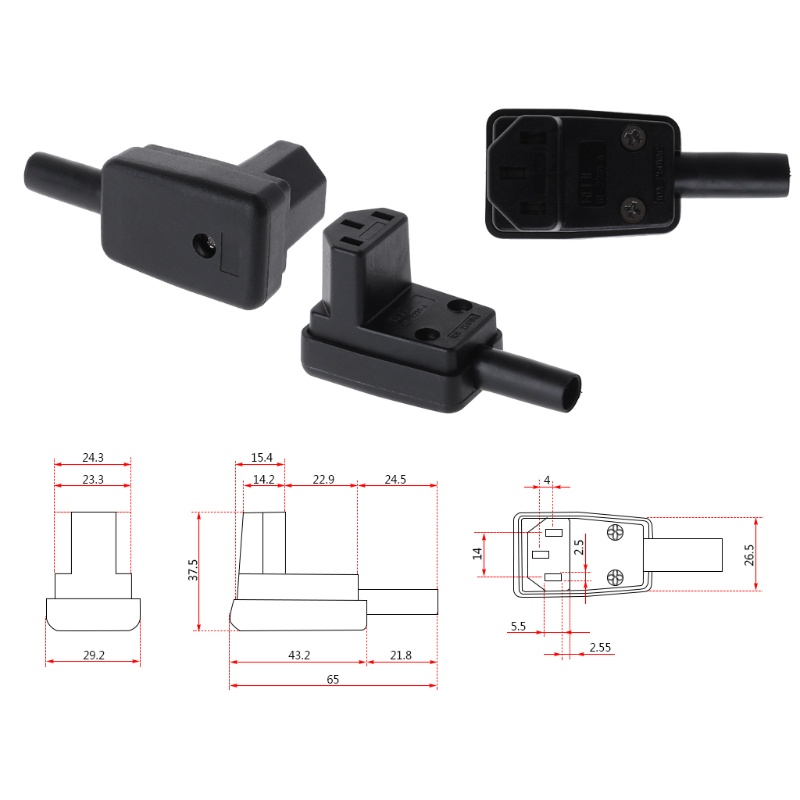 Đầu nối dây cáp nguồn bẻ góc 90 Độ Iec 320 C13 Ac 10a 250v