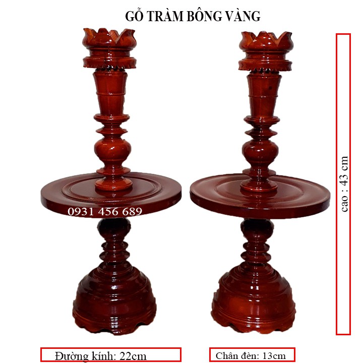 Chân đèn gỗ Tràm Bông Vàng cao 45cm