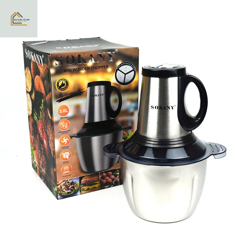 Máy xay thịt , máy xay đa năng Sokany 7011 4 lưỡi cối 3L Inox 304 công suất lớn 600w Hàng chính hãng BH 12 tháng