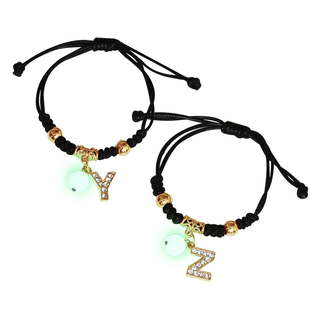 Vòng Tay Dây Đen Mặt Khắc 26 Chữ Cái Phát Sáng Thời Trang Cho Nam Và Nữ