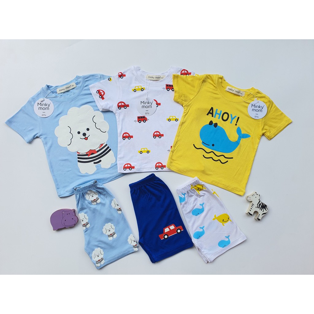 Bộ Cộc Tay Minky 100% Cotton Họa Tiết Ô Tô_ Cún Xinh_Cá Cho Bé 8-20Kg QATE222 - NamKidShop