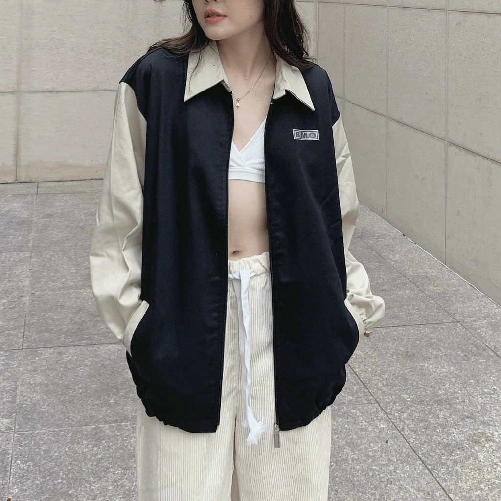 Áo Khoác Nữ Cổ Bẻ Chất Kaki Mềm Mát Thêu BMO Phối Tay Form Rộng Phong Cách Trẻ Trung Thoáng Mát [NEW UNISEX]