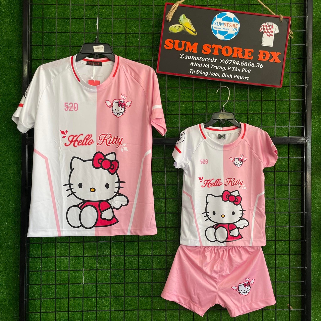 Áo Đá Banh Kute, Độc Lạ Hello Kitty Hồng 06 (Có Size Cho Bé)_Áo Thể Thao, Dễ Thương, Đẹp, Mẫu Mới