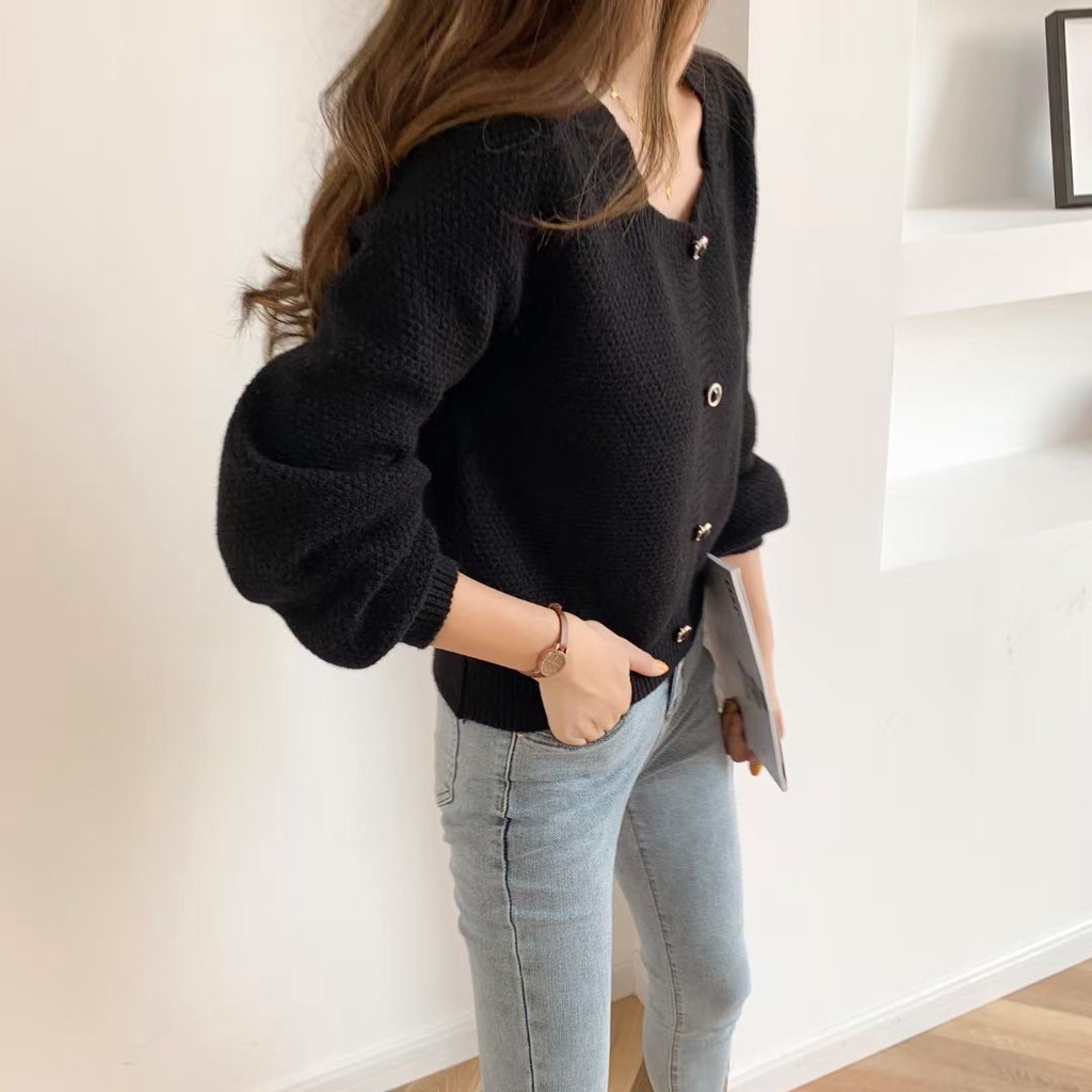 Áo Sweater Dệt Kim Cổ Vuông Phong Cách Hàn Quốc Mới Cho Nữ