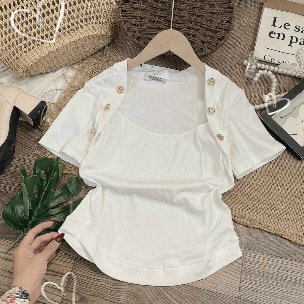 (Mẫu Mới) Áo ZIP Cộc Cổ Vuông Khuy Vai Siêu Tôn Dáng UP HHP