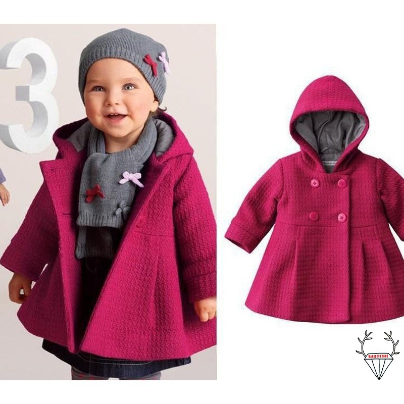 TEI-New Baby Toddler Girl Autumn Winter Horn Button Hooded Pea Coat Outerwear