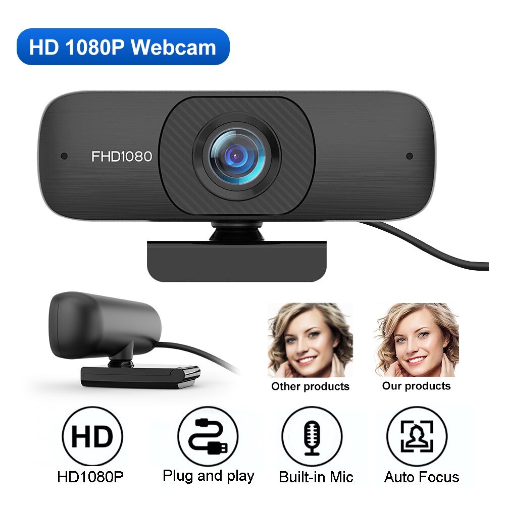 Webcam HD 1080P Tích Hợp Micro Cho Máy Tính Đen