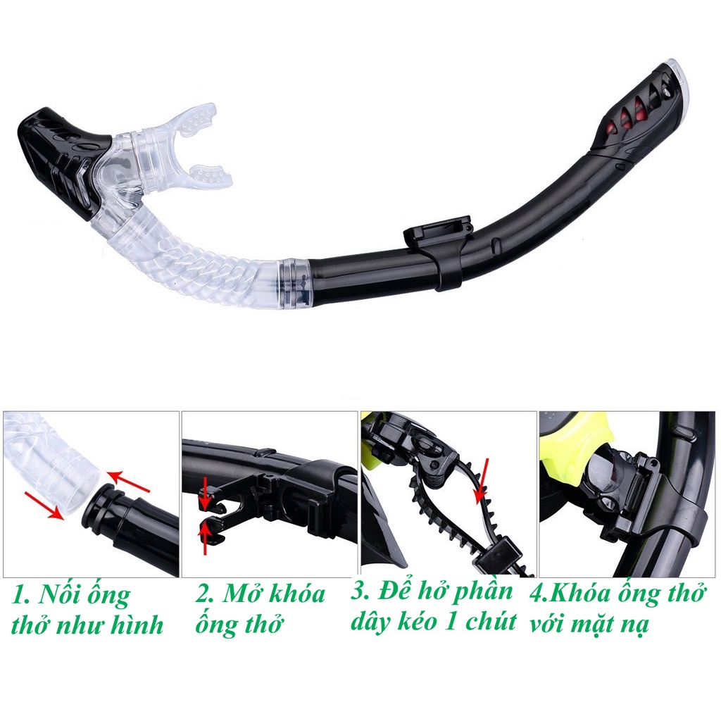 Ống thở lặn biển cao cấp vơi van 1 chiều ngăn nước, sử dụng khi bơi lội, tập bơi dưới nước