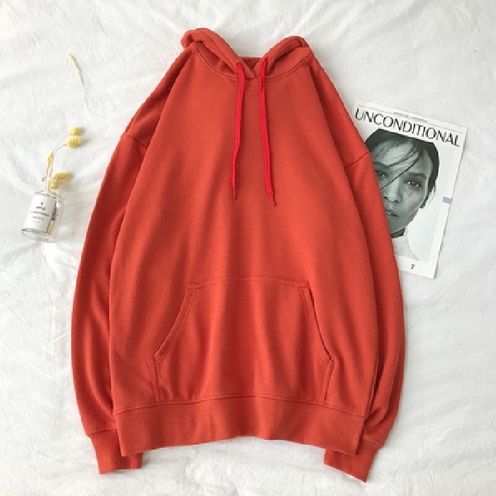 Áo Hoodie dài tay Dáng Rộng Màu Trơn Phong Cách Hàn Quốc Cho Nữ