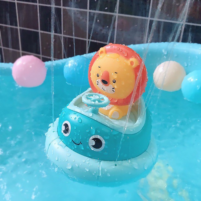 Đồ chơi cho bé tắm phi thuyền xoay CAYABE Umoo phun nước tự động hình sư tử