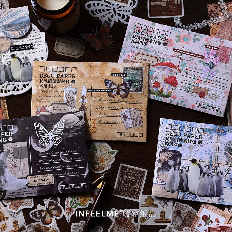 Set 100 Miếng Dán Trang Trí Sổ Tay/Nhật Ký Hình Hoa Kiểu Vintage