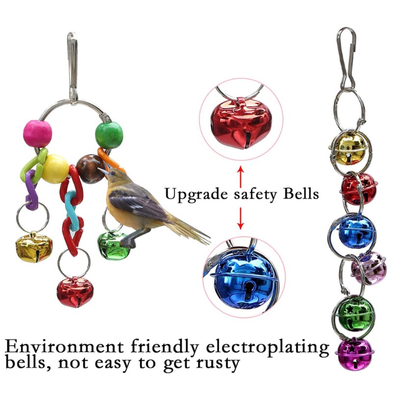 Com* 13 Pcs Bird Parrot Toys Include 7 Hanging Birds Cage Hammock Swing Bell Chew Toy