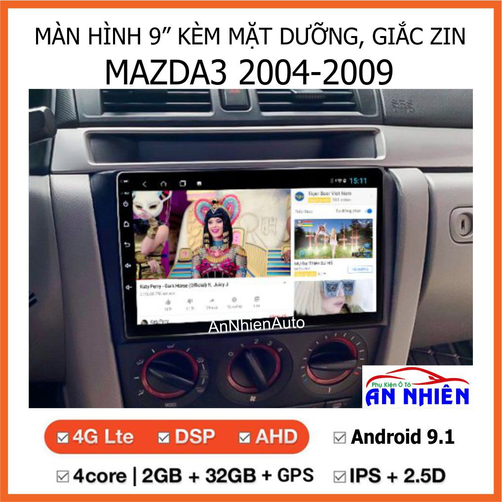Màn Hình Android 9 inch Cho MAZDA3 2004-2009 - Đầu DVD Chạy Android Kèm Mặt Dưỡng Giắc Zin Cho MAZDA