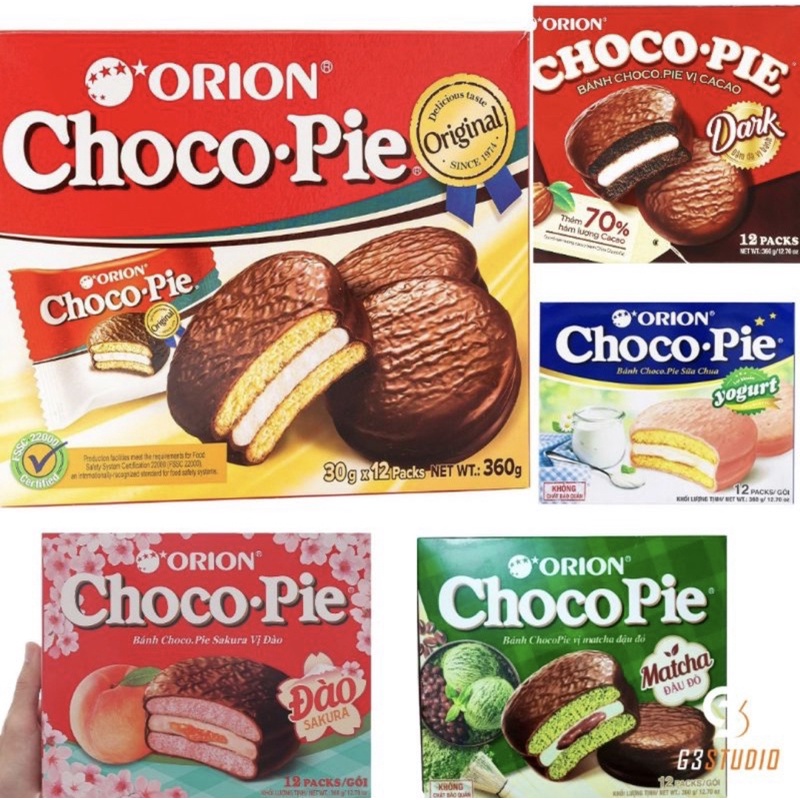 ( 1 hộp 12 Bánh ) Bánh Chocopie sakura/ socola Pie Oreo/ Chocopie dưa hấu, matcha đậu đỏ